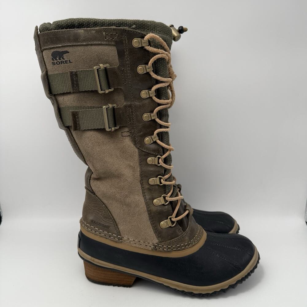Sorel Boots Conquest Carly 2 Womens Size 8 Green Waterproof Lace Up Winter Suede - Picture 2 of 9
